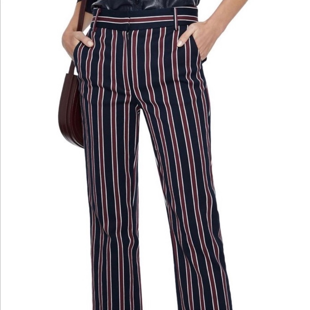 Frame Denim Navy Straight-Leg Jeans with Red & White Stripes